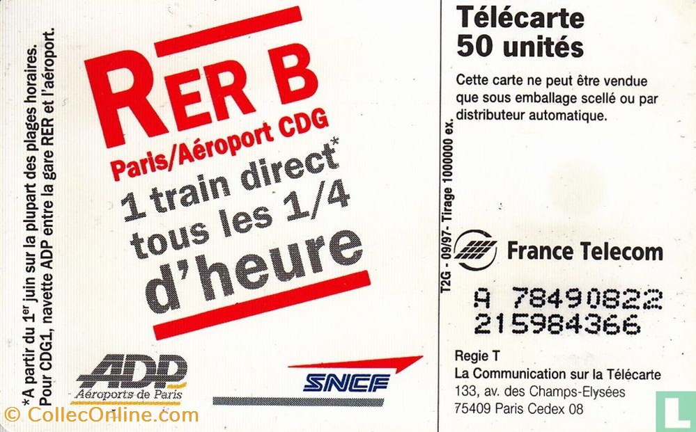 France- SNCF - RER B- Solaïque 03 (1990) divers telecartes cartes telephoniques france sncf rer b solaique 03 1990