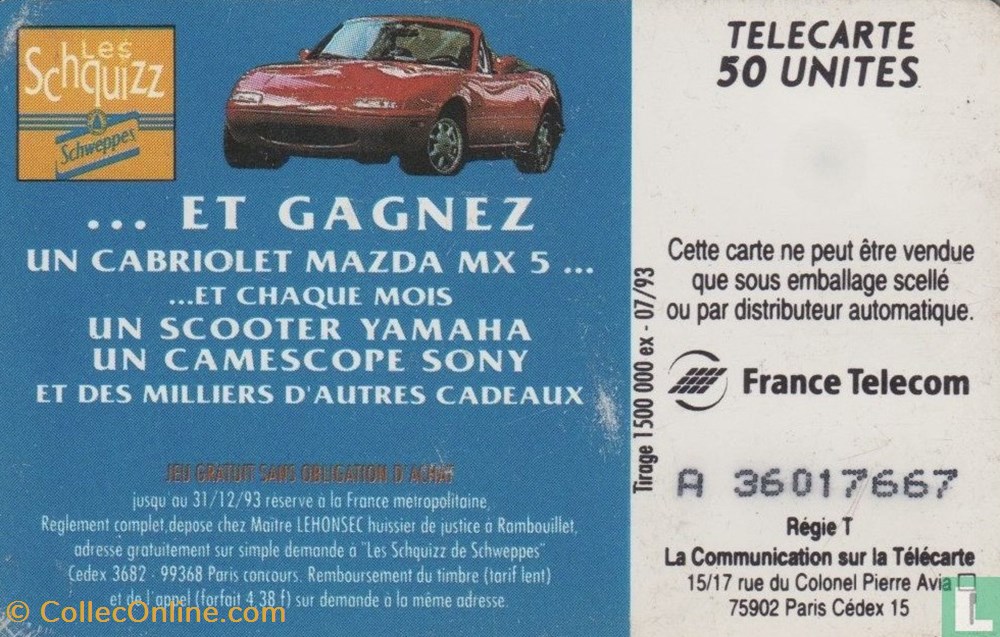 divers telecartes cartes telephoniques france schweppes dry lemon solaic 04 1991