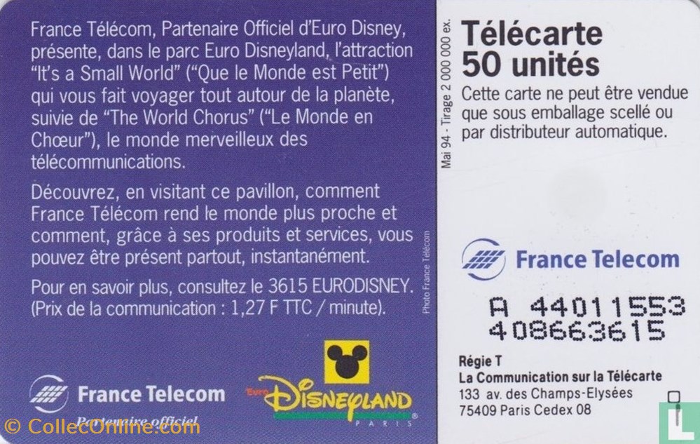 France- Euro Disneyland Paris- Solaïque 03 (1990) divers telecartes cartes telephoniques france euro disneyland paris solaique 03 1990