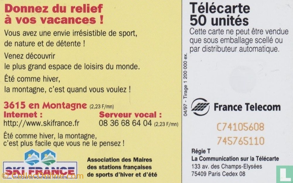 divers telecartes cartes telephoniques france ski france schlumberger 07 1 1992