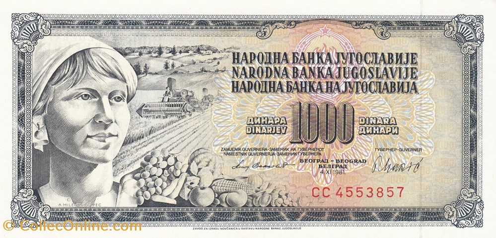 Yougoslavie-1000 dinara 1981 billets yougoslavie 1000 dinara 1981