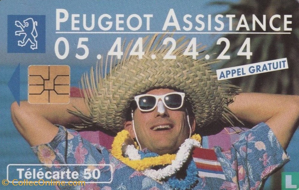 France- Peugeot Assistance- Solaïque 03 (1990) divers telecartes cartes telephoniques france peugeot assistance solaique 03 1990