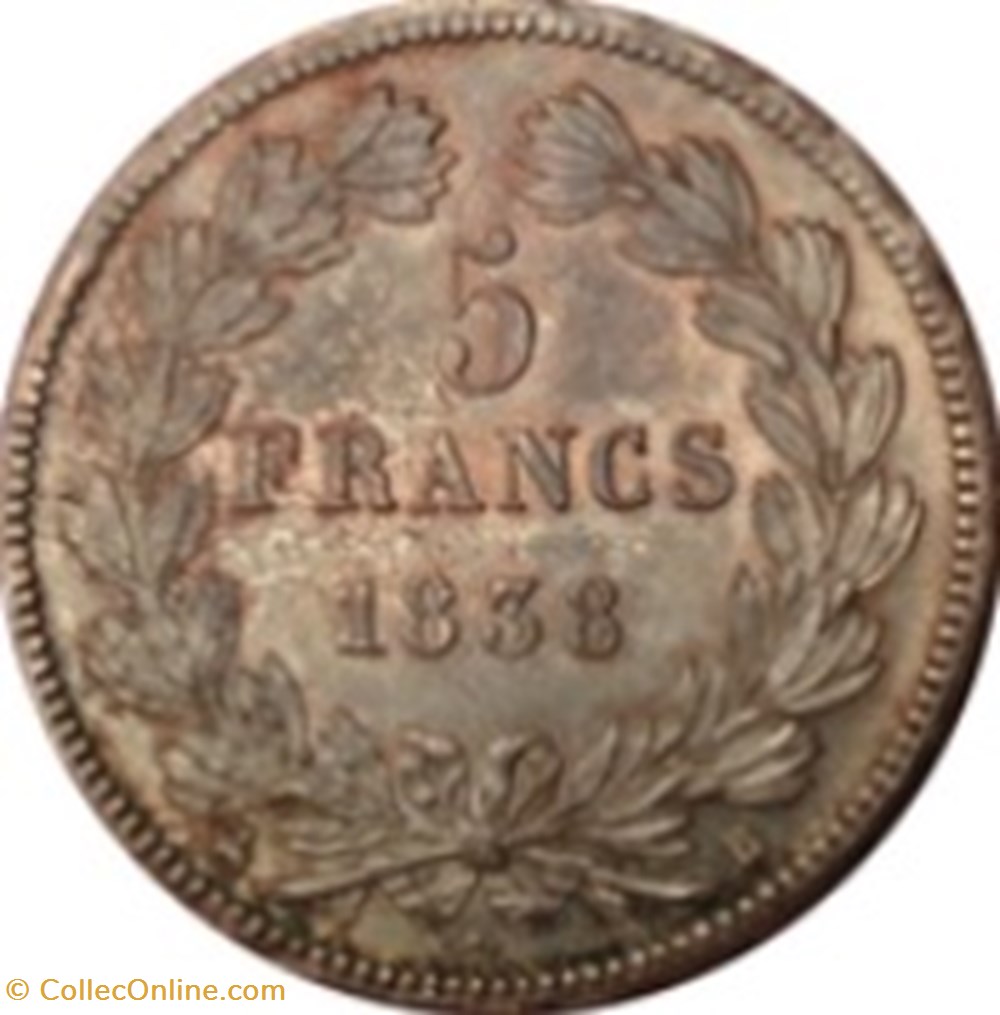 5 francs - Louis-Philippe Ier Type Domard, 2e retouche, tranche en relief 1839 A - France monnaies 5 francs louis philippe ier type domard 2e retouche tranche en relief 1839 a france