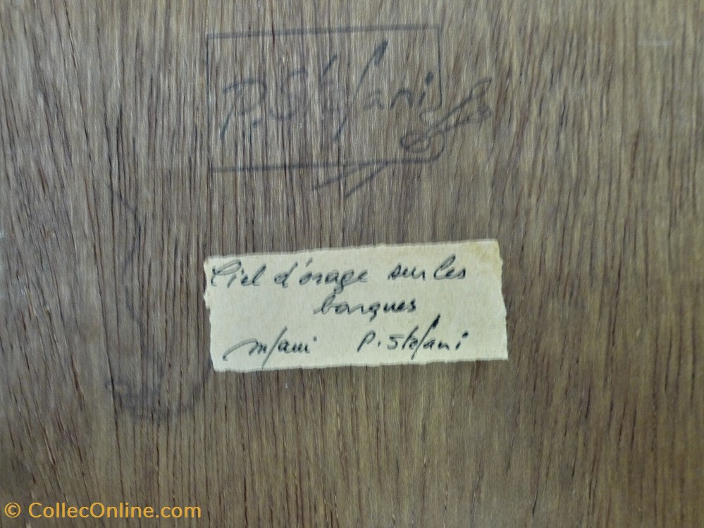 P.Stefani - Ciel d'Orage sur les barques art antiquites peintures dessins p stefani ciel orage sur les barques