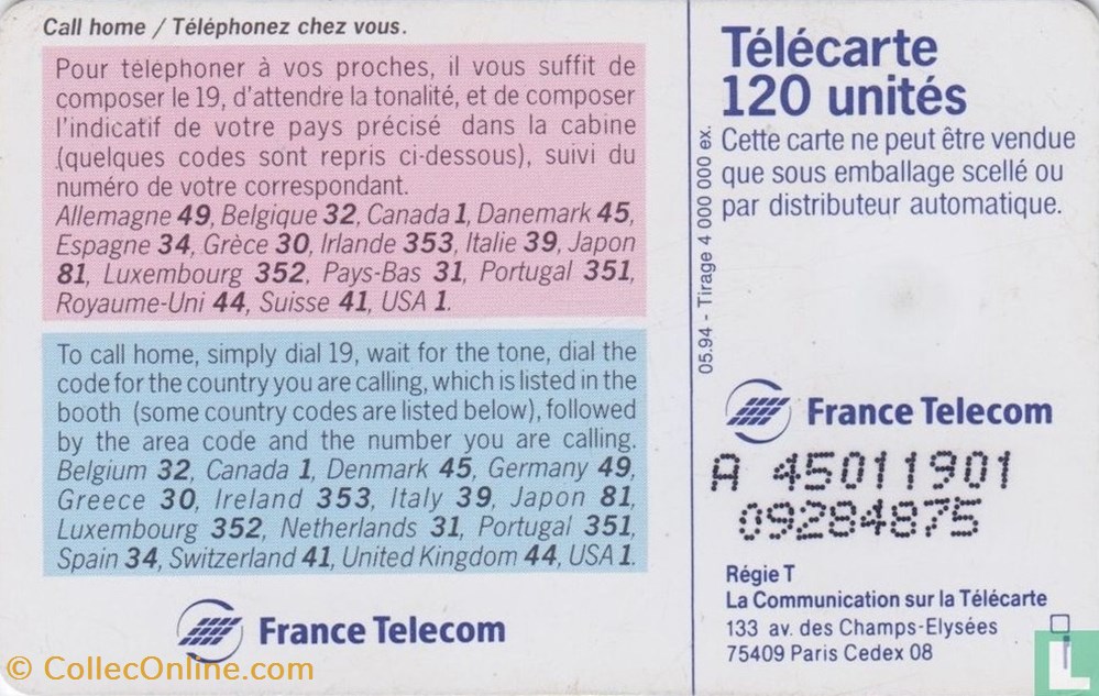 France-Call home- Solaïque 03 (1990) divers telecartes cartes telephoniques france call home solaique 03 1990