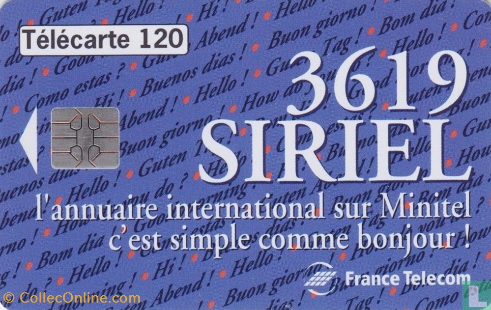 divers telecartes cartes telephoniques france 3619 siriel solaic 06 1993