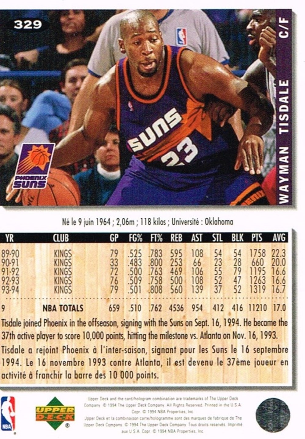 sport olympisme sports collectifs basketball nba 1994 wayman tisdale suns