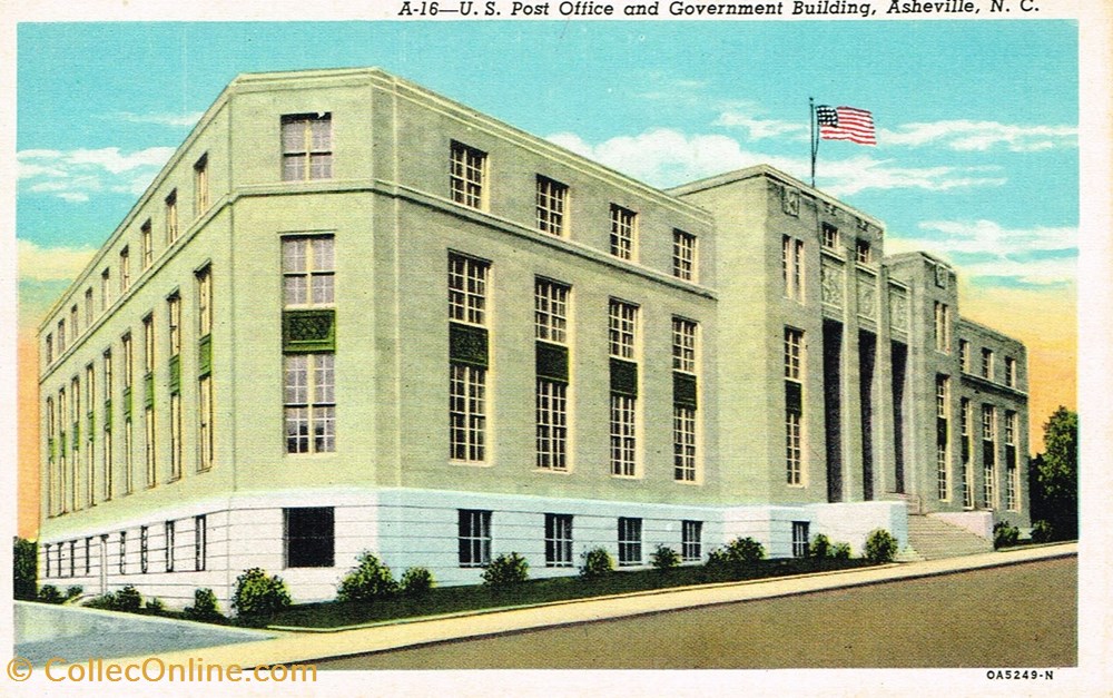 cartes postales etats unis caroline du nord asheville post office et governement building