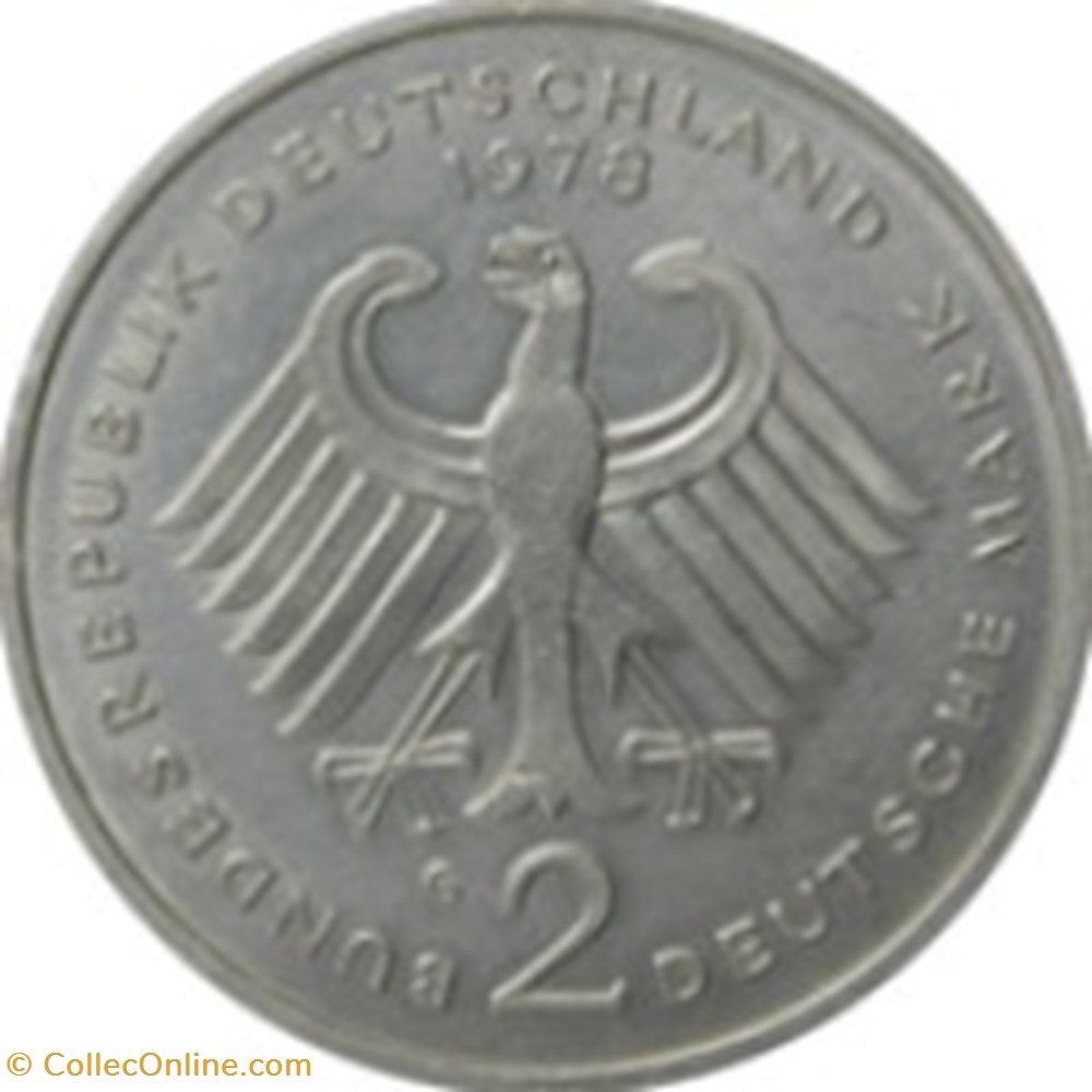 2 deutsche mark Konrad Adenauer Allemagne 1976 (D) monnaies monde 2 deutsche mark konrad adenauer allemagne 1976 d
