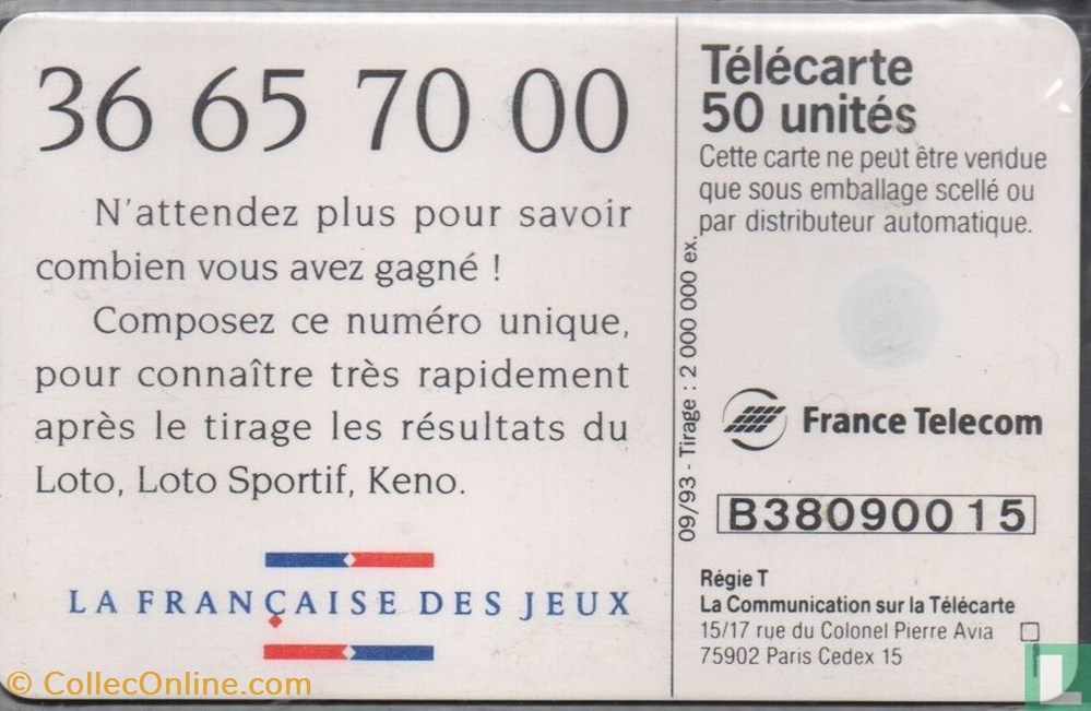 France- Loto sportif- Gemplus 01.1 (1988) divers telecartes cartes telephoniques france loto sportif gemplus 01 1 1988