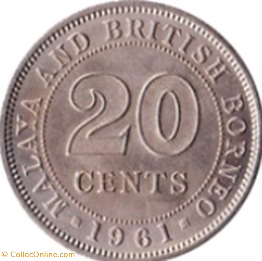 20 cents - Elizabeth II 1re effigie Malaisie 1956 monnaies monde 20 cents elizabeth ii 1re effigie malaisie 1956