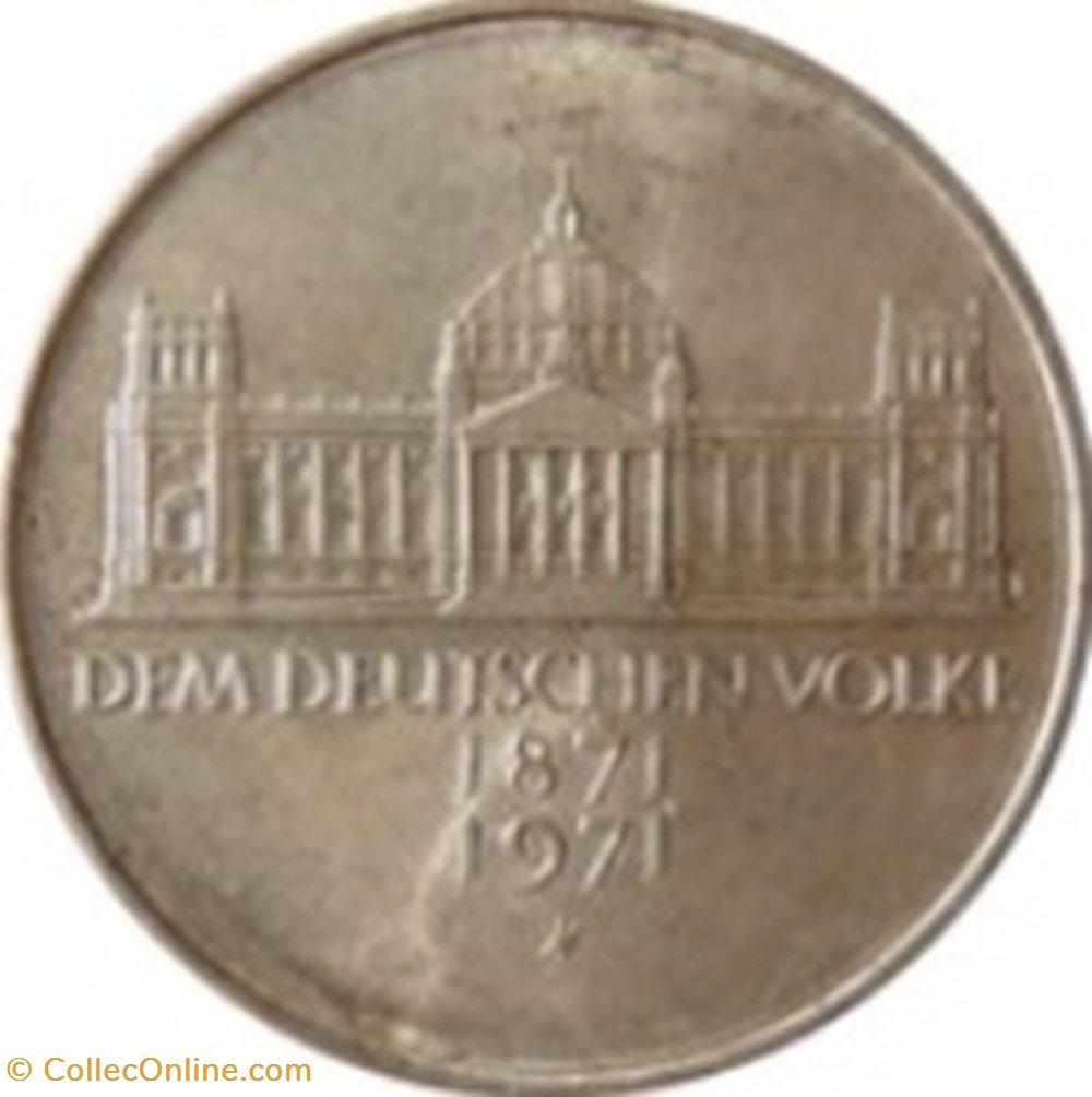5 deutsche mark 100 ans du Deuxième Reich Allemagne 1971 (G) monnaies monde 5 deutsche mark 100 ans du deuxieme reich allemagne 1971 g