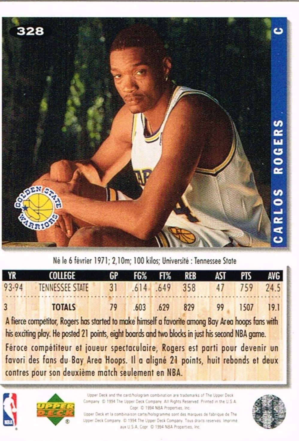 sport olympisme sports collectifs basketball nba 1994 carlos rogers warriors