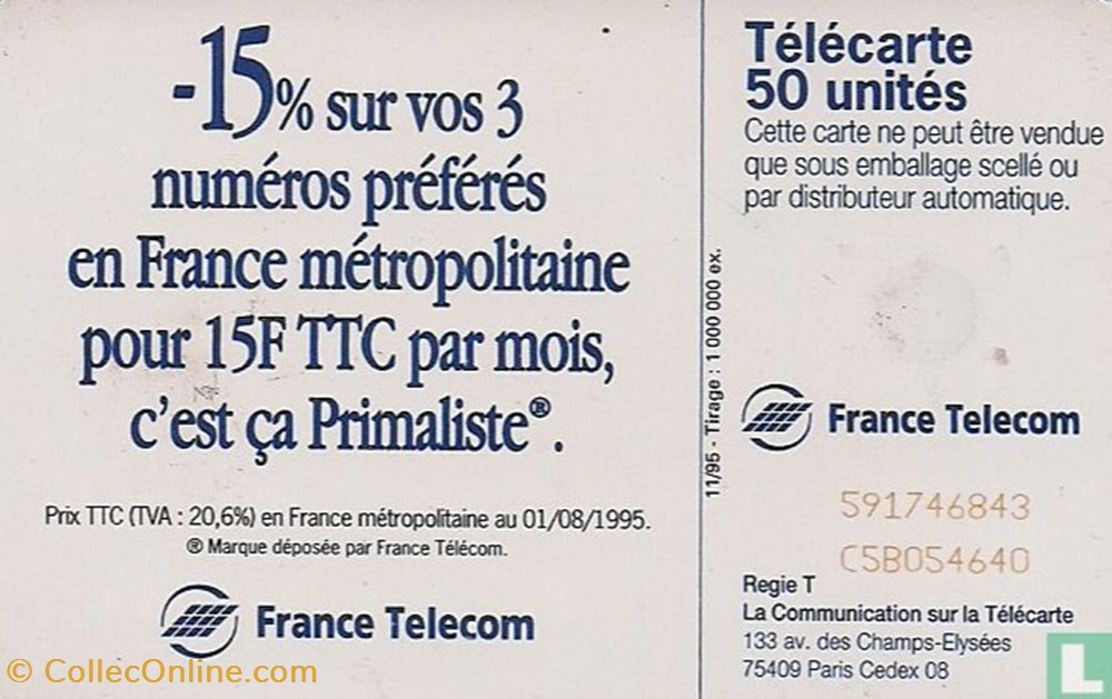 France- Primaliste- Schlumberger 07.1 (1992) divers telecartes cartes telephoniques france primaliste schlumberger 07 1 1992