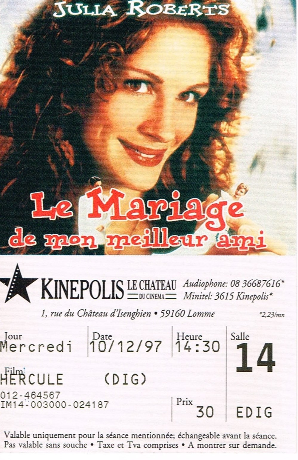Le mariage de mon meilleur ami documents anciens tickets entree le mariage de mon meilleur ami