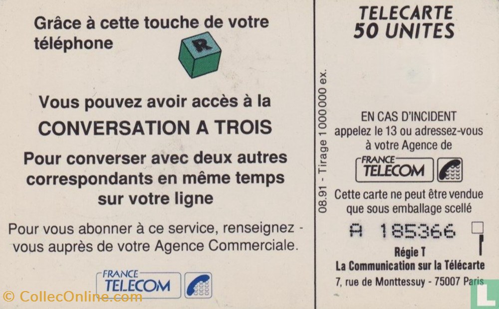 divers telecartes cartes telephoniques france conversation a trois solaique 03 1990