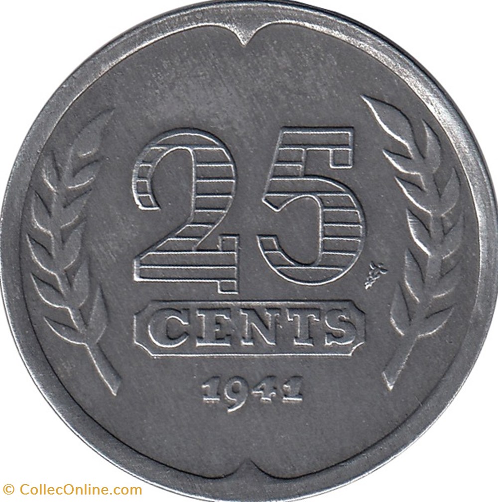25 cent Pays-Bas 1941 (occupation Allemande) monnaies monde 25 cent pays bas 1941 occupation allemande