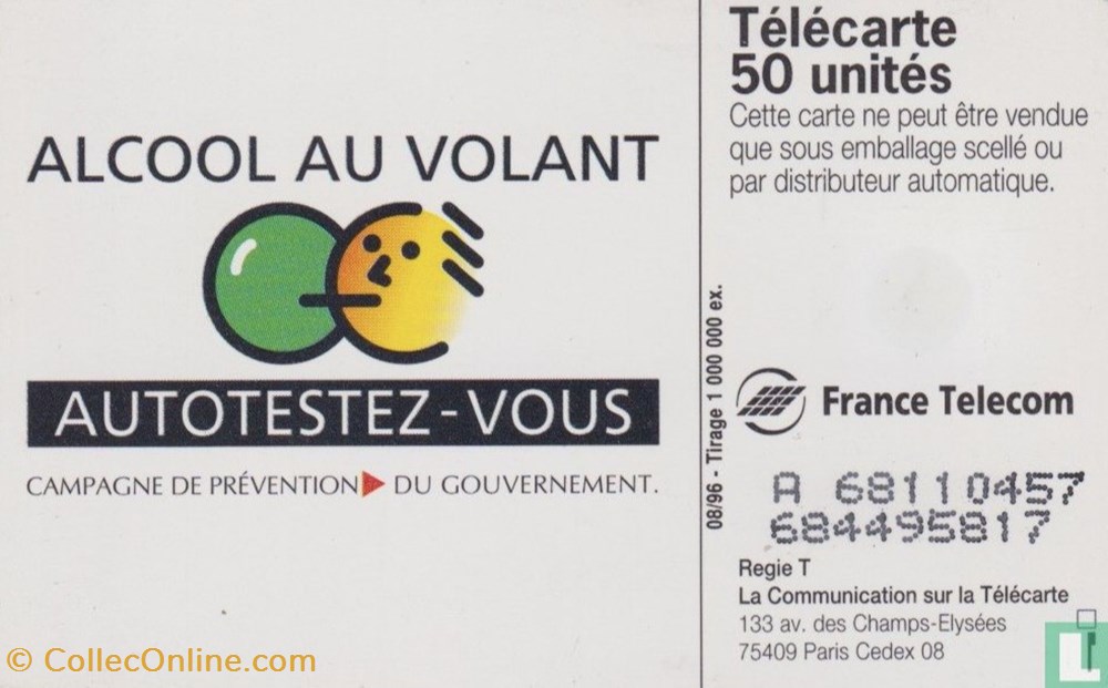 divers telecartes cartes telephoniques france alcool au volant securite routiere solaique 03 1990
