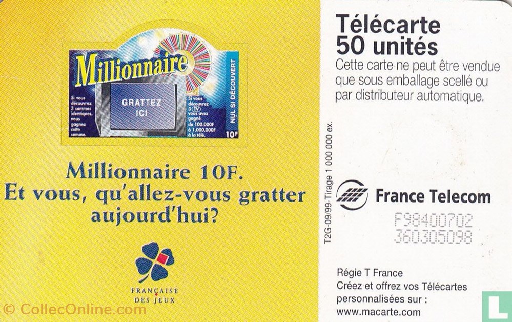 France- Le Millionnaire- Oldenburg Daten Systeme 08 (1998) divers telecartes cartes telephoniques france le millionnaire oldenburg daten systeme 08 1998