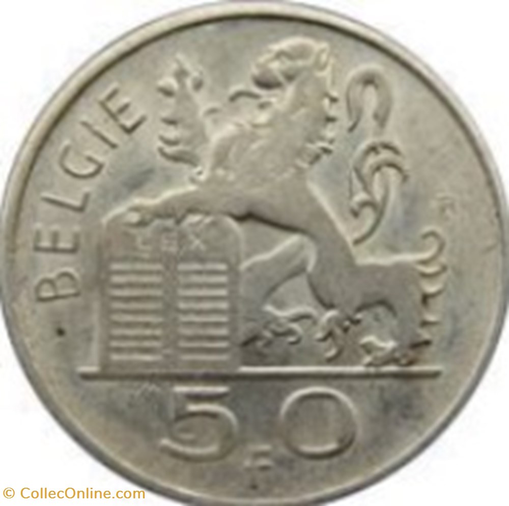 monnaies monde 50 francs prince charles type mercure en neerlandais belgique 1954