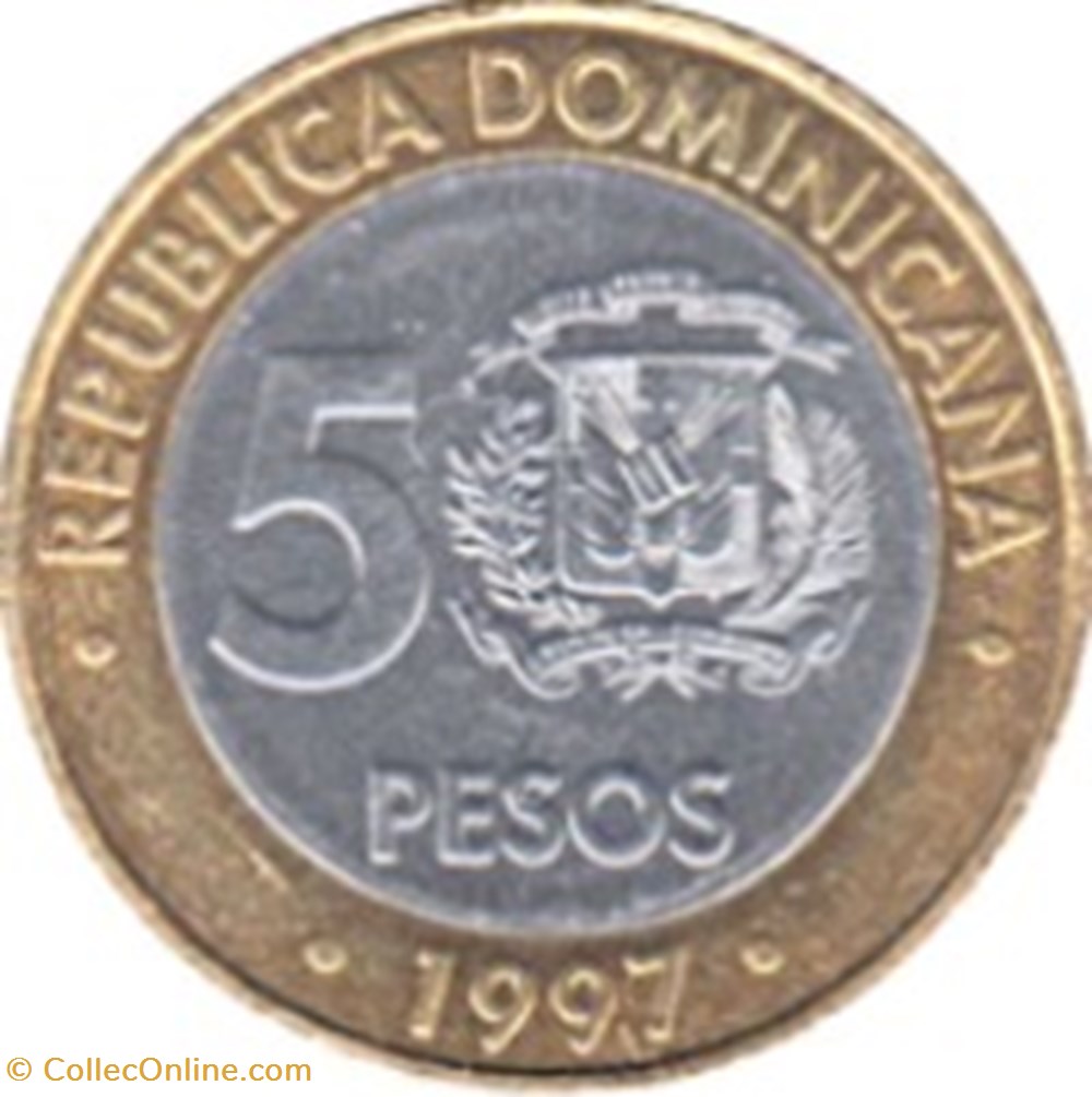 5 pesos Banque centrale république Dominicaine 1997 monnaies monde 5 pesos banque centrale republique dominicaine 1997