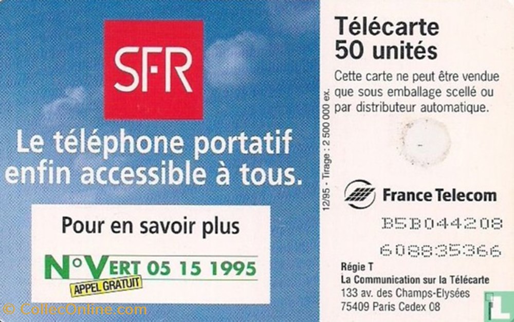 divers telecartes cartes telephoniques france sfr gemplus 01 1 1988