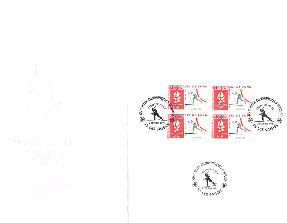 Document 1er jour 16ème jeux Olympique d'Hiver-Ski de Fond timbres europe document 1er jour 16eme jeux olympique hiver ski de fond