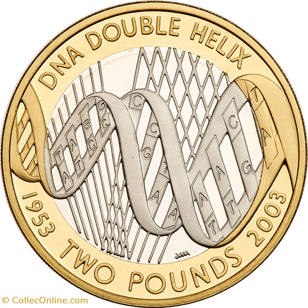 2 Livres Angleterre Elizabeth II 2003- 50e anniversaire de la découverte de la structure de l'ADN. monnaies monde royaume uni 2 livres angleterre elizabeth ii 2003 50e anniversaire de la decouverte de la structure de adn