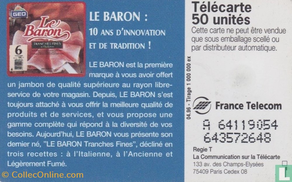 France- Le Baron- Solaïque 03 (1990) divers telecartes cartes telephoniques france le baron solaique 03 1990