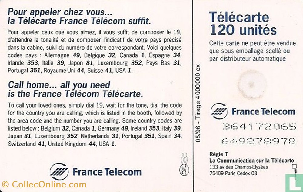 France- Télécarte- Gemplus 01.1 (1988) divers telecartes cartes telephoniques france telecarte gemplus 01 1 1988