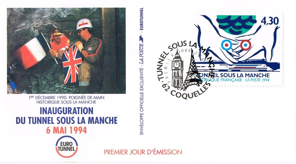 Enveloppe 1er jour Tunnel sous la Manche timbres europe enveloppe 1er jour tunnel sous la manche