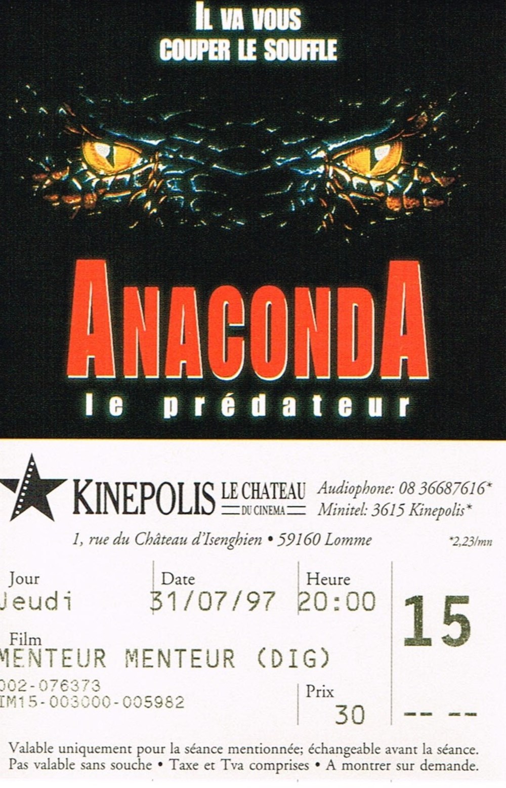 Annaconda documents anciens tickets entree annaconda