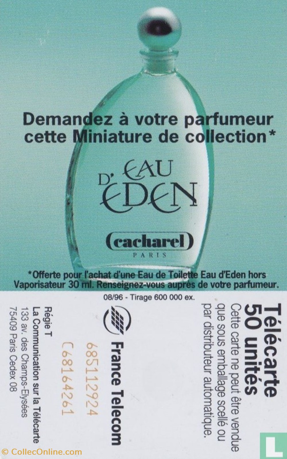 divers telecartes cartes telephoniques france eau eden schlumberger 07 1 1992