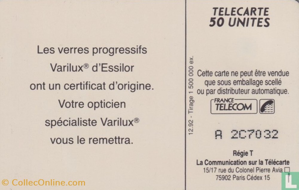 France- Varilux d'Essilor- Solaïque 03 (1990) divers telecartes cartes telephoniques france varilux essilor solaique 03 1990