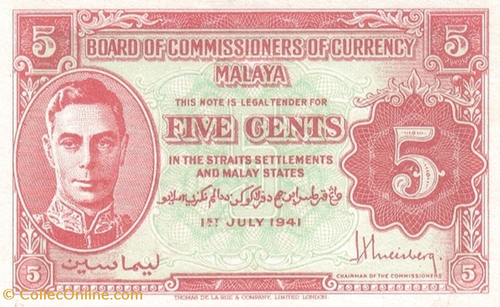 billets malaya 5 cents 01 07 1941