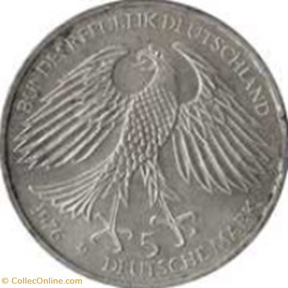 5 deutsche mark - Hans Jacob Cristoph - von Grimmelshausen Allemagne 1976 (D) monnaies monde 5 deutsche mark hans jacob cristoph von grimmelshausen allemagne 1976 d