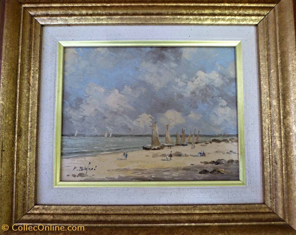P.Stefani - Ciel d'Orage sur les barques art antiquites peintures dessins p stefani ciel orage sur les barques