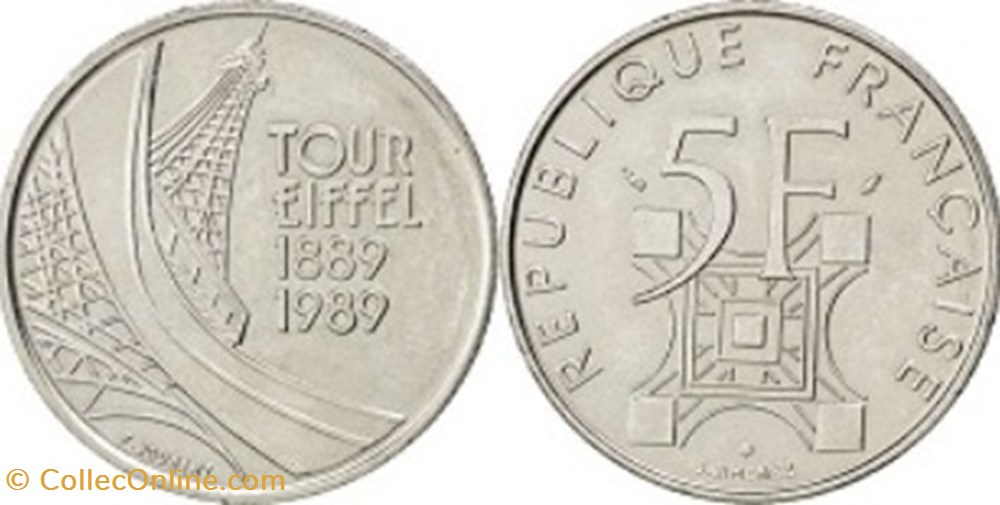 5 Francs Eiffel 1989 monnaies 5 francs eiffel 1989