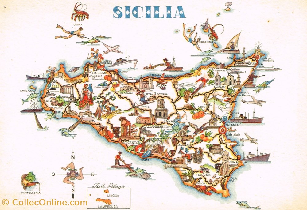 Sicile-Cartographie cartes postales sicile cartographie