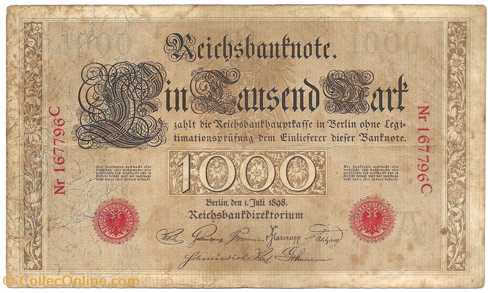 Allemagne-1000 Deutsche Mark-21-04-1910 billets allemagne 1000 deutsche mark 21 04 1910