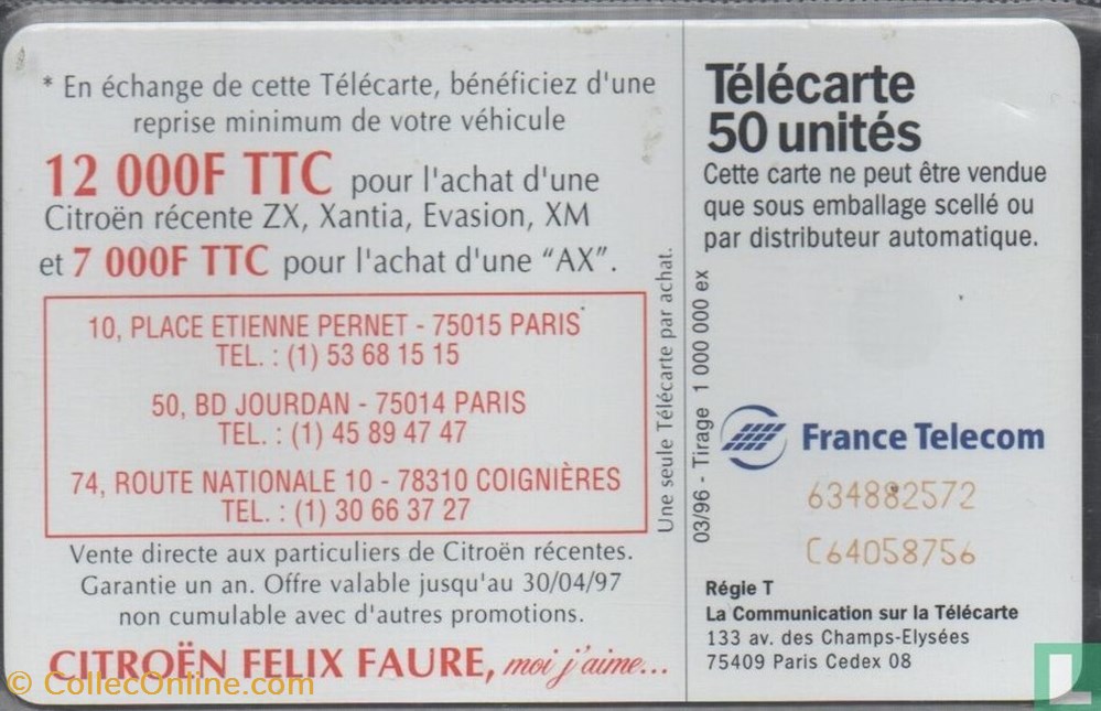 divers telecartes cartes telephoniques france citroen xantia schlumberger 07 1 1992