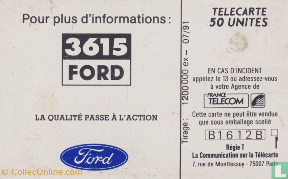 divers telecartes cartes telephoniques france ford fiesta turbo diesel gemplus 01 1 1988