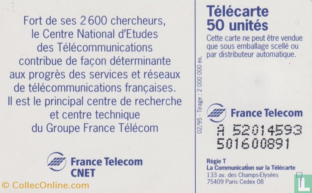 divers telecartes cartes telephoniques france 1995 le cinquantenaire du cnet solaique 03 1990