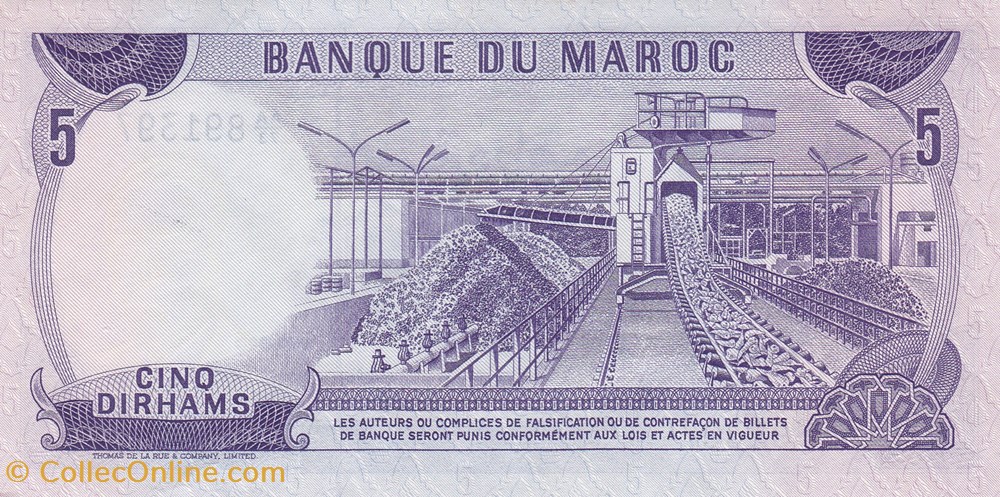 Maroc-5 Dirhams 1970 billets maroc 5 dirhams 1970