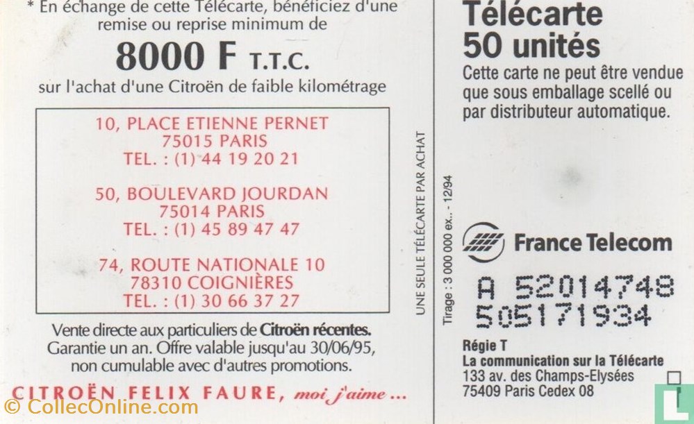 France- Citroën Xantia- Solaïque 03 (1990) divers telecartes cartes telephoniques france citroen xantia solaique 03 1990