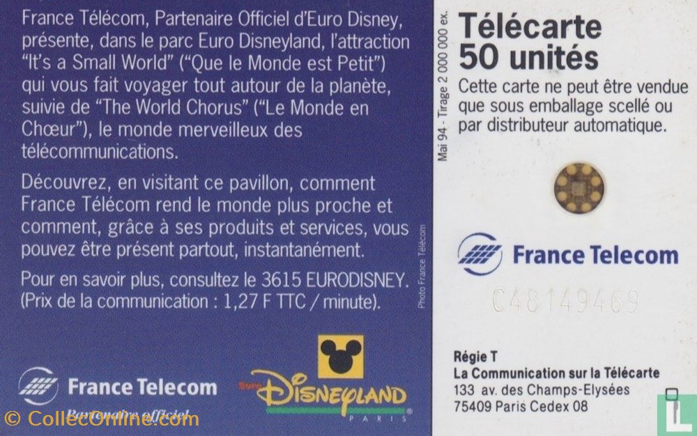 France- Disneyland Paris- Schlumberger 05an divers telecartes cartes telephoniques france disneyland paris schlumberger 05an