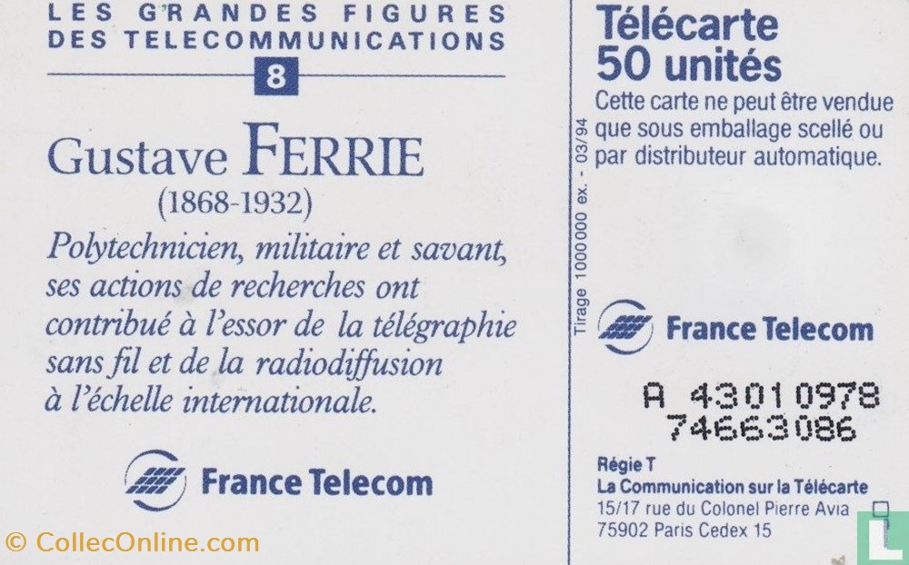divers telecartes cartes telephoniques france gustave ferrie solaic 06 1993