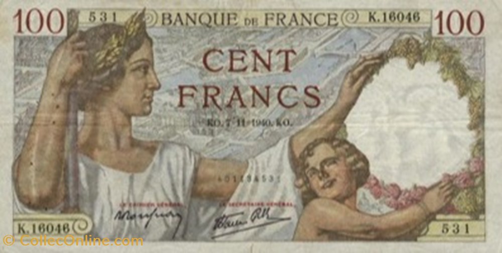 100 Francs SULLY Type 1939 billets europe france 100 francs sully type 1939