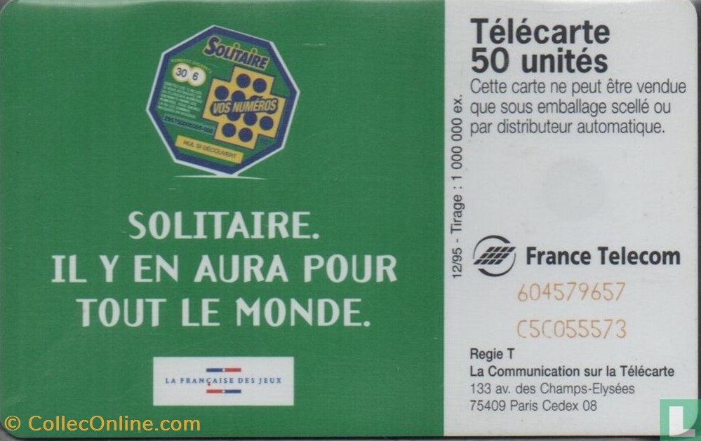 France- Solitaire- Schlumberger 07.1 (1992) divers telecartes cartes telephoniques france solitaire schlumberger 07 1 1992