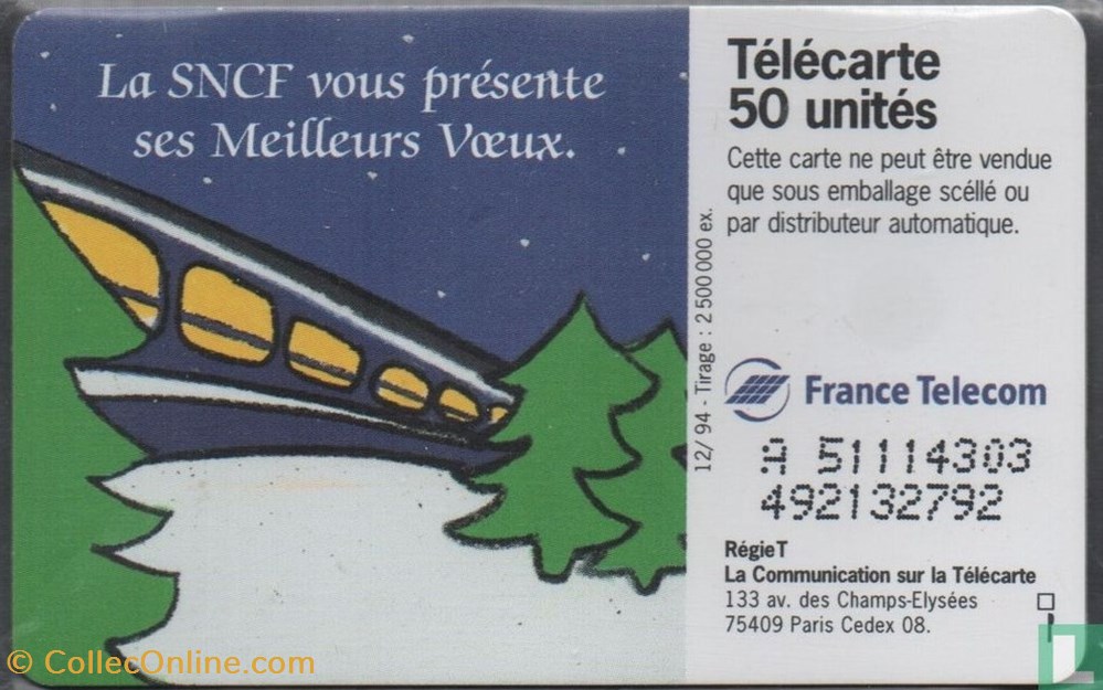 France- SNCF voeux 1995- Solaic 06 (1993) divers telecartes cartes telephoniques france sncf voeux 1995 solaic 06 1993